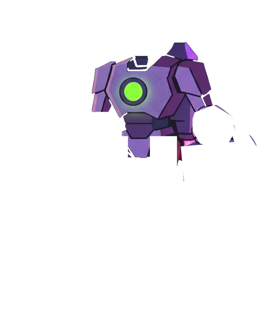 CoreTxt mascot, an armored robot scanning with a laser beam